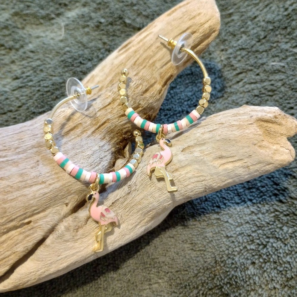 Gold and Pink Flamingo Earrings